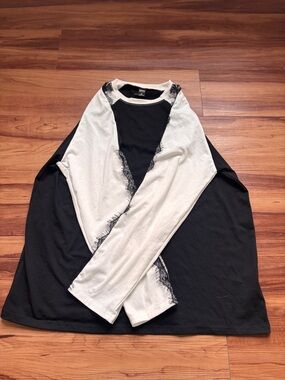 Dazy Black & Cream Long Sleeve Mixed Media Top